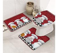 Juego de alfombrillas de baño de 3 piezas Alfombrilla de baño Cute Gnomes Chef Kitchen is The Heart of The Home Dessert Alfombrilla de contorno ultrasuave y cubierta de tapa para bañera, ducha y bañ