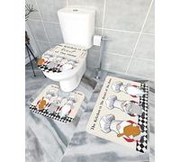 Juego de alfombrillas de baño de 3 piezas Alfombrilla de baño Cute Kitchen Chef Gnomes The Kitchen is The Heart of The Home Alfombrilla de contorno ultrasuave y tapa para bañera, ducha y cuarto de b