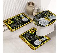 Juego de alfombrillas de baño de 3 piezas Alfombrilla de baño Feliz día de la madre Una carta a mamá Lindo elefante Girasol Borde Ultra suave Alfombrilla de contorno y tapa para bañera Ducha y cuart