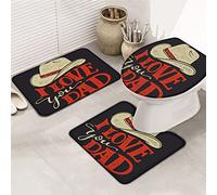 Juego de alfombrillas de baño de 3 piezas Alfombrilla de baño Feliz día del padre Sombrero de vaquero retro I Love You Dad Alfombrilla de contorno ultra suave y cubierta de tapa para ducha de bañera