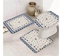 Juego de alfombrillas de baño de 3 piezas, alfombrilla de baño Freedom 4th of July Patriotic Memorial Day Pentagram Blue Star Plaid, alfombrilla de contorno ultrasuave y tapa para bañera, ducha y cu