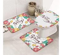 Juego de alfombrillas de baño de 3 piezas Alfombrilla de baño Hello Spring Hermosas flores frescas coloridas Estilo de dibujos animados lindo Alfombrilla de contorno ultra suave y cubierta de tapa p