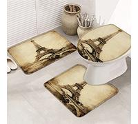 Juego de alfombrillas de baño de 3 piezas Alfombrilla de baño Nostálgica París Torre Eiffel Retro Ciudad romántica Ilustración de arte antiguo Alfombrilla de contorno ultra suave y cubierta de tapa