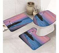 Juego de alfombrillas de baño de 3 piezas Alfombrilla de baño Summer Beach Watchtower Dreamy Pink Sky Beautiful Scenery Alfombrilla de contorno ultrasuave y cubierta de tapa para bañera, ducha y cua