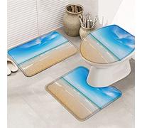 Juego de alfombrillas de baño de 3 piezas Alfombrilla de baño Tropical Seaside Scene Island Beach Blue Ocean Bright Clear Sky Alfombrilla de contorno ultra suave y cubierta de tapa para bañera, duch