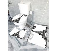 Juego de alfombrillas de baño de 3 piezas Alfombrilla de baño Vintage Negro Blanco Torre de París Estilo de sello Ultra suave Alfombrilla de contorno y cubierta de tapa para bañera Ducha Cuarto de b