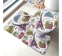 Juego de alfombrillas de baño de París de 3 piezas Banderas históricas de Francia Doodle Torre Eiffel Palabra Bonjuor Love Hearts Alfombrilla de baño para bicicleta Alfombra grande Cubierta de la ta