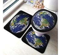 Juego de alfombrillas de baño Earth Blue Planet Green Mountain White in Black Space Universe Alfombrilla de baño 3 piezas Alfombra Tapa del asiento del inodoro Alfombrilla antideslizante Almohadilla