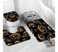 Juego de Alfombrillas de Baño Embrujada Terrorífica Calabaza Malvada Linterna Luna Espeluznante Gótico Secado Rápido Alfombra de Contorno en Forma de U Antideslizante Cubierta para Inodoro
