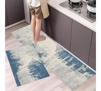 Juego de Alfombrillas de Cocina Edificios Urbanos Abstractos, Alfombras Antideslizantes Lavables Alfombrillas Cómodas Concreto Alfombrilla de Piso para Comedor Portal, Azul Grisáceo 40x60cm+40x120cm