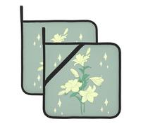 Juego de alfombrillas resistentes al calor con estampado de lirios blancos de dibujos animados, juego de 2 piezas, adecuado para cocinar y hornear