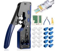 Juego de alicates de engarzado RJ45 Alicates de prensado para alicates de engarzado RJ45 con probador de red, conectores de 50 PCS, pelacables para juego de herramientas de red 8P RJ45 Cat6 Cat5 Cat7