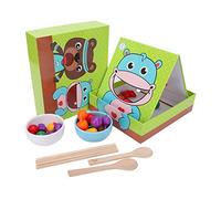 Juego de Alimentación con Palillos para Niños, Juguete Educativo Interactivo, Mejora Las Habilidades para la Vida y la Concentración, Juego de Madera con 2 Tazones y 25 Juguetes de Comida,