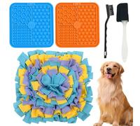 Juego de alimentación para perros de 5 piezas, 35 x 35 cm, alfombrilla para perros con un raspador y cepillo y 2 alfombrillas para lamer de 20 x 20 cm, juguetes de rompecabezas, alfombrilla de