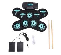 Juego de almohadillas de batería eléctrica, kit de batería eléctrica para niños, almohadilla de tambor plegable para niños con altavoces estéreo, pedales de pie, baquetas de tambor, 9 almohadillas de