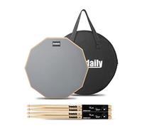 Juego de almohadillas de práctica de tambor de 12 pulgadas, con 2 pares/4 palos de tambor de nogal 5A, bolsa de mano (gris)