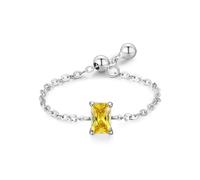 Juego de anillo de compromiso para mujer, cadena ajustable con solitario rectangular citrino de 0,4 quilates, oro blanco de 18 quilates, talla 52 (16,6)