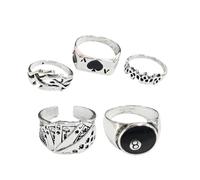 Juego de anillos de cartas de plata vintage, colección de 5 piezas, anillos ajustables con póquer y diseño de 8 bolas