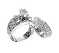 Juego de anillos de circonita con corona brillante para mujer, boda, compromiso, pareja, anillos a juego, anillo ajustable con doble corazón, C, Metal, Sin piedra preciosa