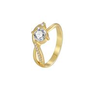 Juego de anillos de compromiso, anillos de boda para mujer, elegantes con forma redonda, moissanita, oro amarillo, I 1/2, Oro amarillo de 9 quilates, Moissanita