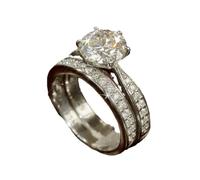 Juego de anillos de compromiso chapados en rodio con forma de corazón para novia, aniversario, compromiso, boda, conjunto de joyas para niñas de 10 a 12 años, collar, pulsera, anillo y aretes (plata