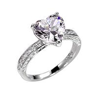 Juego de anillos de compromiso con circonita y corazón para mujer, 6, Metal, Sin piedras preciosas