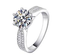 Juego de anillos de compromiso para mujer, anillo de memoria de 6 capas, redondo, con moissanita de 3 quilates, plata de ley 9 K, oro blanco de 9 quilates, talla 50 (15,9)