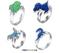 Juego de anillos de dinosaurio, 4 anillos que cambian de color, anillos ajustables para el estado de ánimo, juguetes de fiesta, anillos de animales para la temperatura, joyas divertidas para emociones
