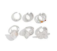Juego de anillos de flores multiusos con adornos de perlas, diseños ajustables para un uso cómodo en cualquier dedo, Perla de imitación, aleación