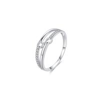 Juego de anillos de plata para mujer, anillo para mujer, líneas de doble capa con corte redondo, diamante de laboratorio, oro blanco de 18 quilates, talla 56 (17,8)