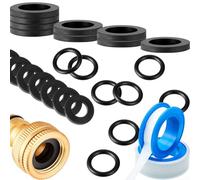 Juego de anillos de sellado para manguera de jardín y grifo con cinta de sellado de rosca PTFE, 24 piezas para uso en aplicaciones de aire y agua, adecuado para uso doméstico e industrial