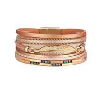 Juego de anillos de tamaño 11 para mujer, pulsera con cierre magnético, pulsera de cuero trenzado de múltiples capas, accesorios de fitness, talla única, Piel sintética y aleación, No es una piedra