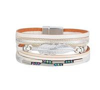 Juego de anillos de tamaño 11 para mujer, pulsera con cierre magnético, pulsera de cuero trenzado de múltiples capas, accesorios de fitness, talla única, Piel sintética y aleación, No es una piedra