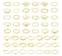 Juego de Anillos Oro Mujer, 51 Piezas Apilables Vintage de Aleación, Abiertos Ajustables Boho con Perlas Corazones Ondas Estrellas Lunas y Strass, Falange Joyas para Mujeres Niñas y Adolescentes