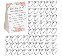 Juego de anillos para despedida de soltera: "Ponle un anillo" al juego de despedida de soltera con 60 anillos de metal y un elegante cartel de instrucciones para la fiesta de bodas y la fiesta d