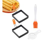 Juego de anillos para huevos - Mango cuadrado de silicona, anillos de cocina de acero inoxidable, no -STIAK - Molde de desayuno | Ideal para freír huevos McMuffins, perfecto para tortitas de cocina
