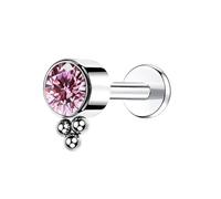 Juego de anillos para la nariz, 1 pieza de titanio con rosca interna para tragus, hélice, piercing con circonita cúbica redonda y 3 bolas, 1.2x6mmxM0.9Y, Metal, Circonita cúbica