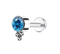 Juego de anillos para la nariz, 1 pieza de titanio con rosca interna para tragus, hélice, piercing con circonita cúbica redonda y 3 bolas, 1.2x12mmxM0.9Y, Metal, Circonita cúbica