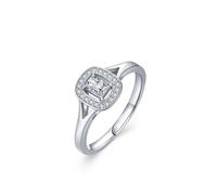 Juego de anillos para mujer, anillo de propuesta de matrimonio, elegante diseño geométrico con diamante de laboratorio rectangular de 0,4 quilates y moissanita redonda, oro blanco de 14 quilates