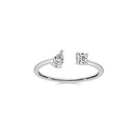 Juego de anillos para mujer, diseño abierto con gotas de agua y diamantes redondos de laboratorio de 0,25 quilates, oro blanco 9 K, talla 52 (16,6)
