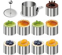 Juego de anillos para tartas genéricos - 12 piezas de acero inoxidable, cortador de galletas, empujador y elevador, 7,6 cm de diámetro, moldes de postre de espuma antiadherentes para horno, lavaplatos