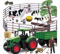 Juego de Animales de Granja Tractor Toys - Tractor con Remolque, Valla, Granjero, árbol, Vaca, Juego de Granja para niñas, niños y niños de 3 a 7 años