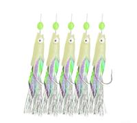 Juego de aparejos de pesca luminosos de 5 piezas con ganchos de acero al carbono, cabeza verde con flash de lámina blanca para pesca de lubina y bacalao, tamaño de línea de 0,55 mm (3#)