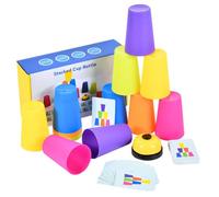 Juego De Apilamiento | Set De Vasos Apilables Rápidos | Speed Stacking Cups Games Con 12 Speed Cups Y 50 Tarjetas & 1 Campana Instantánea | Juego De Vasos Apilables Rápidos Para Niños Y Adultos