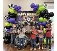 Juego de arco de globos de carreras, kit de guirnalda de globos temáticos de Monster Truck con globos de neumáticos y globos a cuadros, decoración de fiesta de bricolaje para cumpleaños de niños