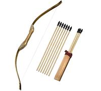 Juego de arco y flecha para niños, juego de tiro con arco de 32 pulgadas hecho a mano, arco y flecha para niños de 4-6, 8-12, juego de cosplay, juego de utilería, 1 arco, 1 carcaj y 10 flechas de