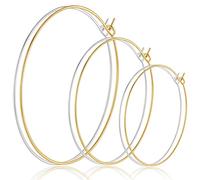 Juego de aretes de aro de oro de 14 quilates para mujer: aretes de aro de plata, aretes de aro de oro fino, aretes de aro de acero quirúrgico, aretes de aro grandes de oro 50, 60, 70 mm