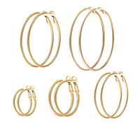 Juego de aretes de aro de oro para niñas, aretes de aro de acero inoxidable finos, ligeros, color verde azulado, talla única, Metal, Sin piedra preciosa