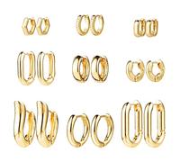 Juego de aretes de aro gruesos de oro para mujer, chapados en oro de 14 quilates, hipoalergénicos, juego de aros gruesos abiertos ligeros, Latón, No es una piedra preciosa