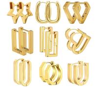 Juego de aretes de aro para mujer, 9 pares de aros ligeros, gruesos y delicados, aretes giratorios y de puño, joyería minimalista de tamaño pequeño a grande, caja lista para regalo